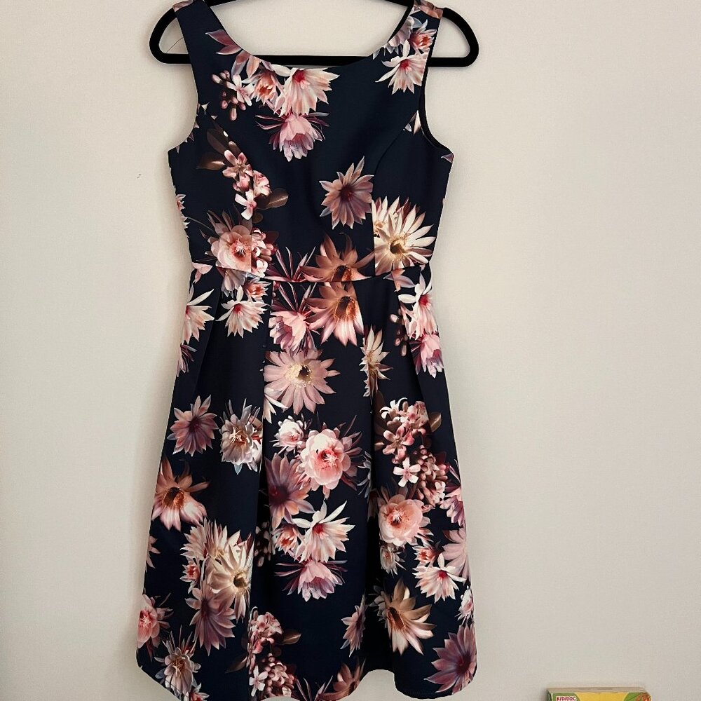 navy midi dress with flowers